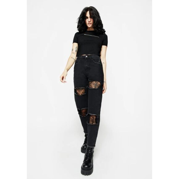Disturbia Denim - Disturbia Cobweb Distressed Denim Jeans Women's 14